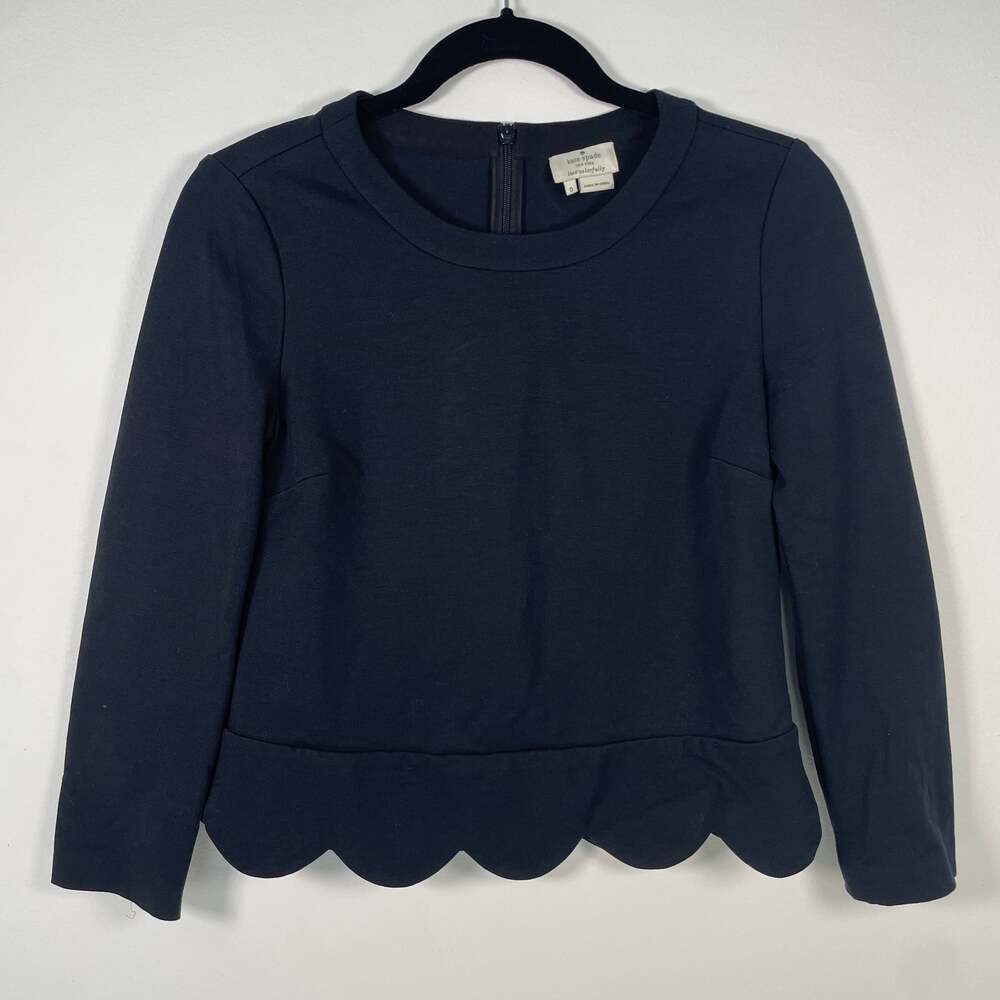 Kate Spade Black Ponte Scallop Hem Long Sleeve Top Size 0